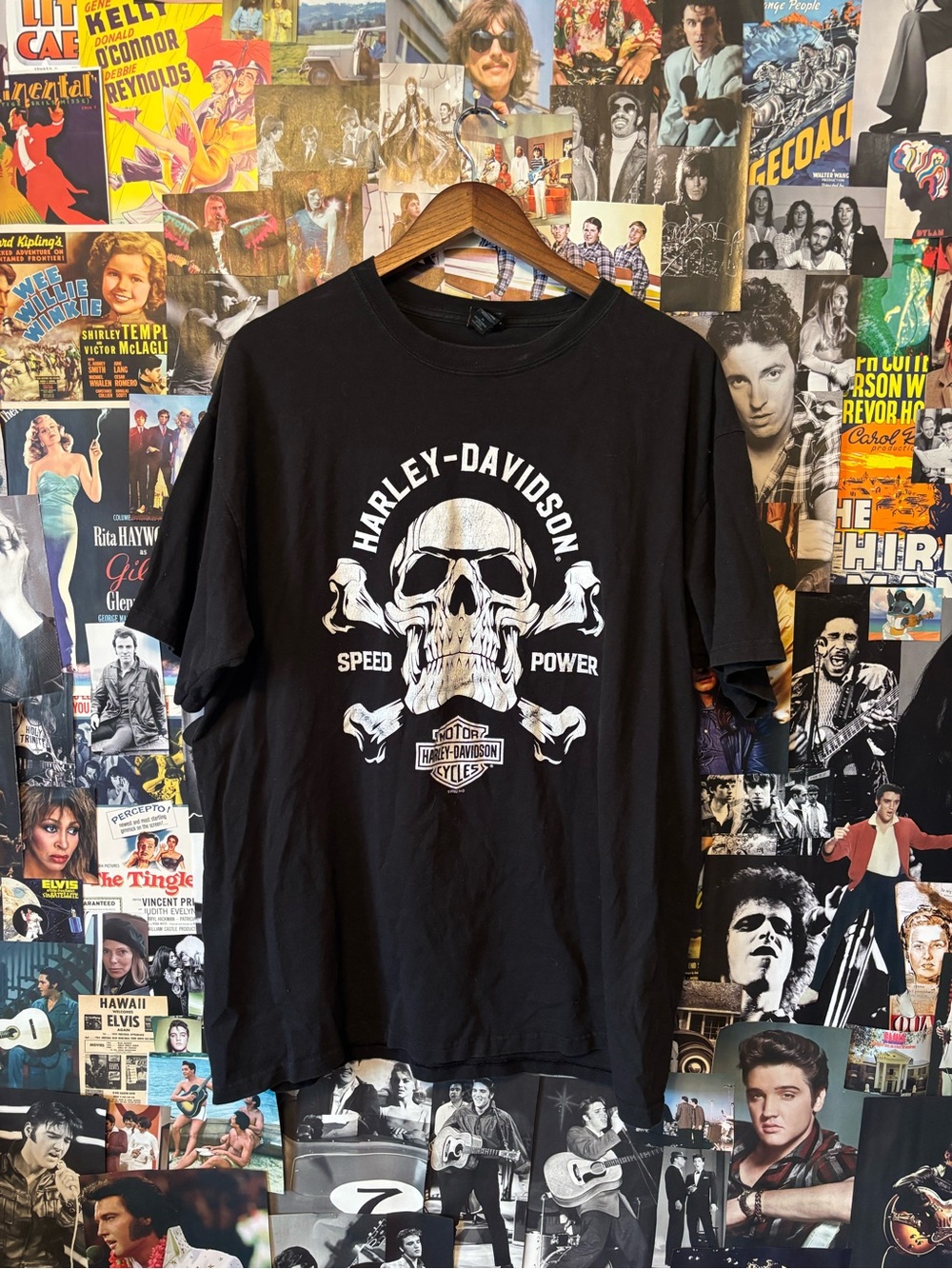 Harley-Davidson Black Tee with White Skull & Crossbones Graphic
